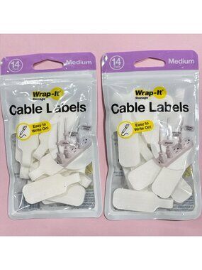 Set of 2 Wrap-It Storage Medium Cable Labels 14-Pack Easy To Write On White Hook